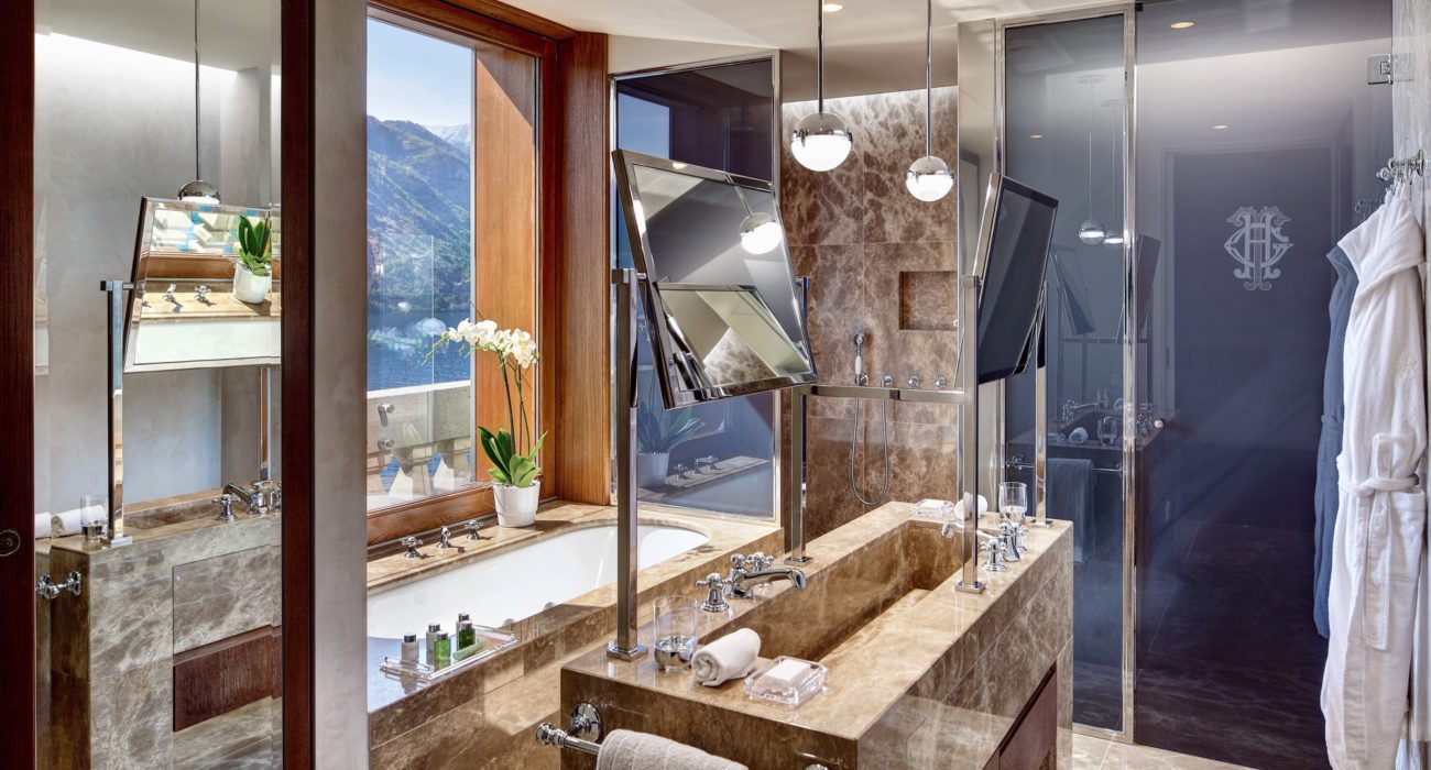 The bathrooms of the Rooftop suites at the Grand Hotel Tremezzo are all in prestigious Italian murble.