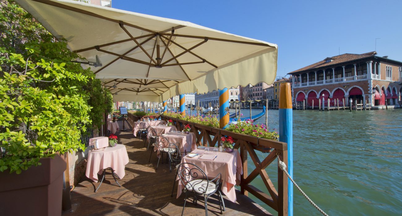 L'Alcova Restaurant with its splendid panoramic terrace overlooking the Grand Canal a real gem of the Cà Sagredo!